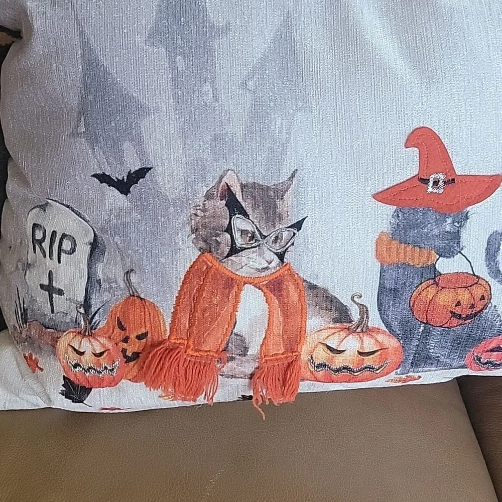 Atira Designs Halloween Cat Pillow with Witch Hats